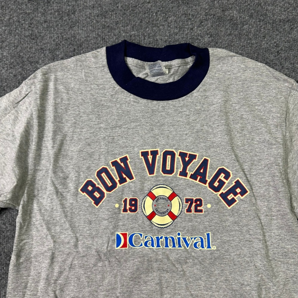 Delta Ringer T-Shirt Mens Size M Carnival Cruise Bon Voyage Graphic USA Knit